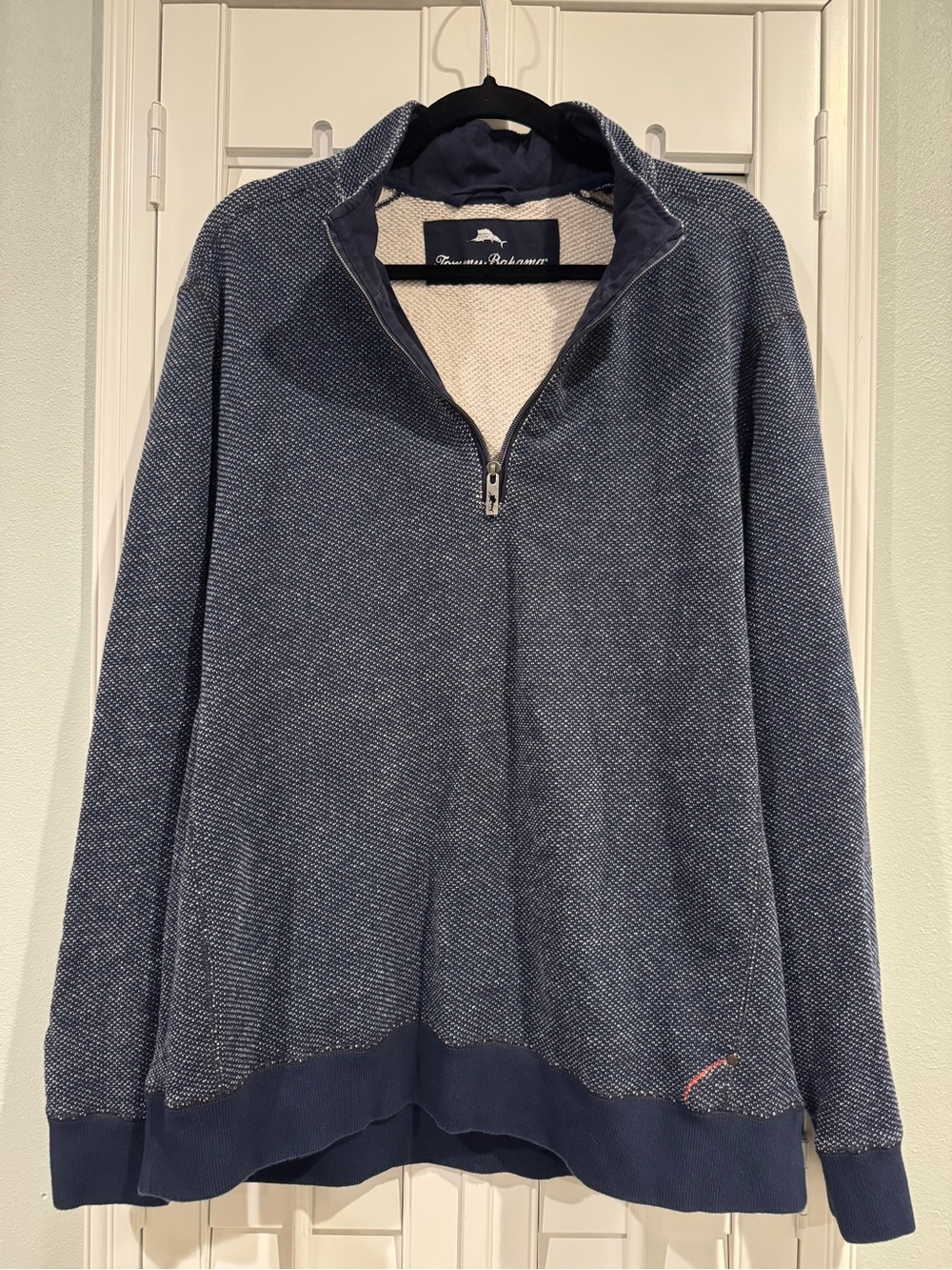 Tommy Bahama Men's Blue Textured Half-Zip Pullover Sweater